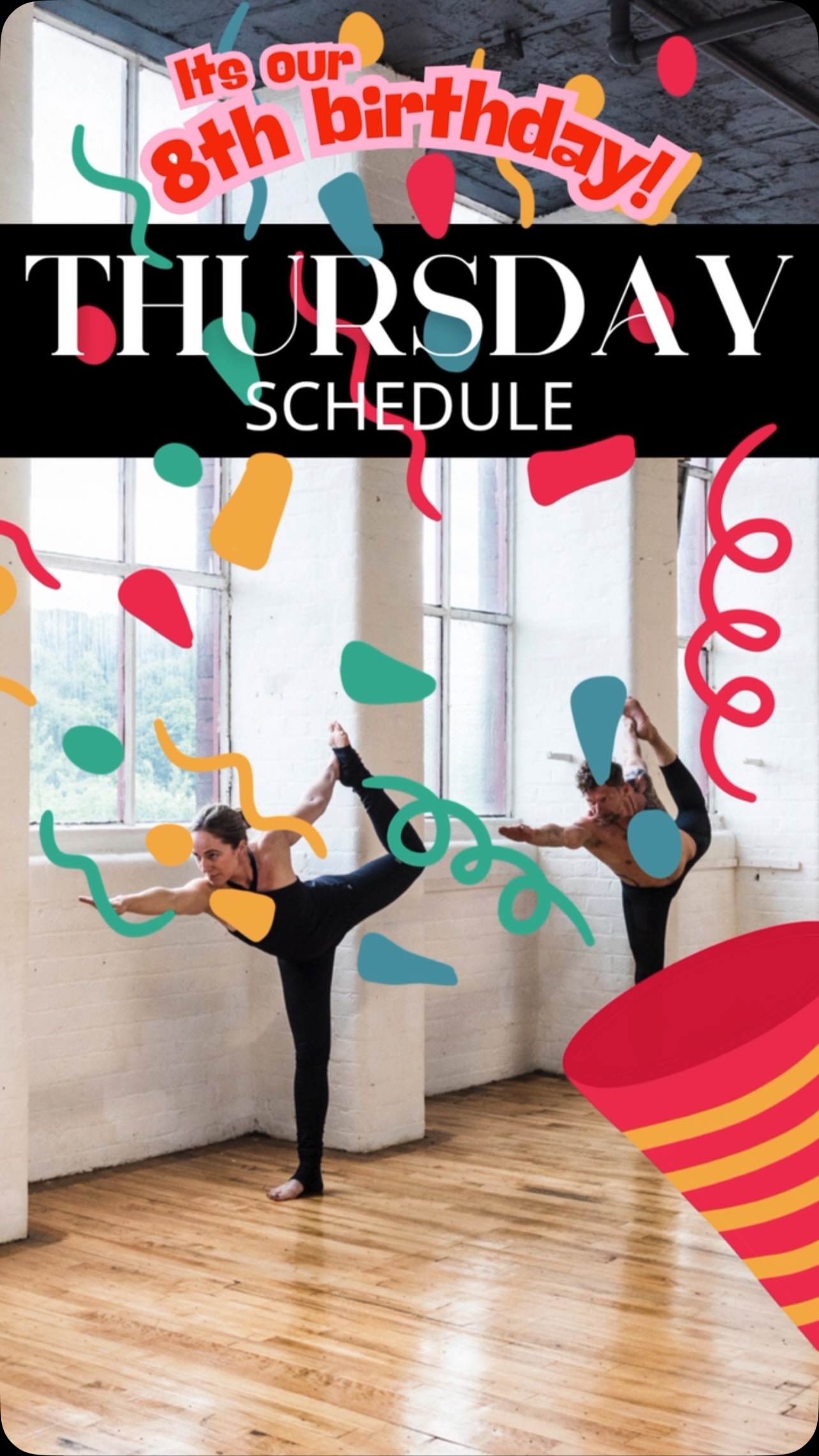 🎉 It’s our 8th birthday today! 🎉

Here’s today’s class schedule—come and join us on your mat as we celebrate eight amazing years of Hot Lotus! 🌸

More birthday memories and milestones to follow later today… ❤️